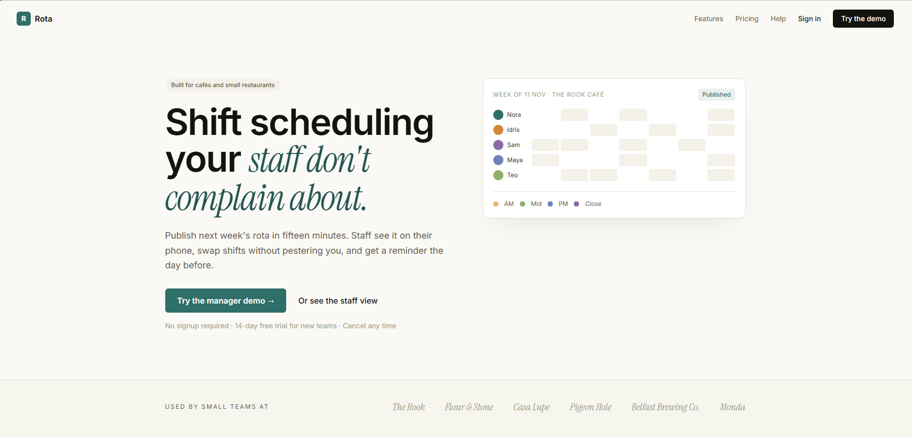Rota — shift scheduling app